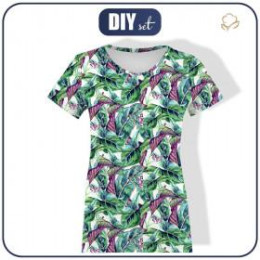 T-SHIRT DAMSKI XS - MINI LIŚCIE I OWADY WZ. 1 (TROPIKALNA NATURA) / biały - single jersey