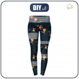 THERMO LEGGINSY DAMSKIE (GRETA) - RAJSKA DŻUNGLA / navy - zestaw do uszycia XS