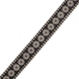 Tasiemka bawełniana 15mm w sweterkowe kwiaty - czarna