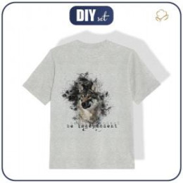 DZIECIĘCY T-SHIRT (116/122) - BE INDEPENDENT (BE YOURSELF) - M-01 melanż jasnoszary - single jersey 