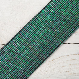 Guma dziana CZARNA płaska z nitką metaliczną 40mm - zielona