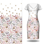 KWIATY (wzór 3) / biały - panel sukienkowy krepa