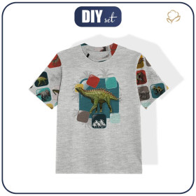 T-SHIRT DZIECIĘCY - KAFELKI DINO WZ. 6/ M-01 melanż jasnoszary- single jersey