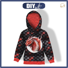 DZIECIĘCA BLUZA Z KAPTUREM (ALEX) - dragon red  - zestaw do uszycia (czerwony)