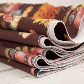 DYNIE NA SKUTERZE (drzewa) / bordowy (DYNIOWY OGRÓDEK) - dzianina pętelkowa