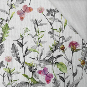 ŁĄKA / motyle - biały - Muślin bawełniany