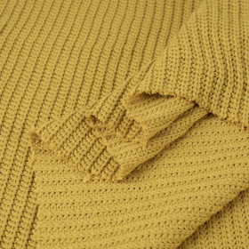 MUSZTARDOWY - Dzianina swetrowa bawełniana  505g