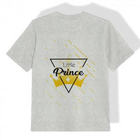 T-SHIRT DZIECIĘCY  (128/134) - LITTLE PRINCE / M-01 melanż jasnoszary - single jersey