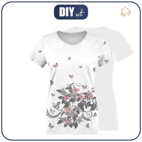 T-SHIRT DAMSKI - FLORAL / szaro-różowy - single jersey