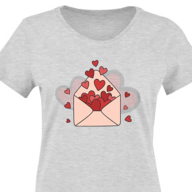 T-SHIRT DAMSKI - WALENTYNKOWY LIST (HAPPY VALENTINE’S DAY) / melanż jasnoszary - single jersey