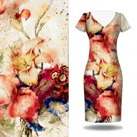 WATERCOLOR FLOWERS wz. 5 - panel sukienkowy Len 100%