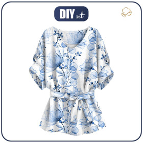 BLUZKA TYPU KIMONO - KWIATY wz. 4 (classic blue) - zestaw do uszycia 