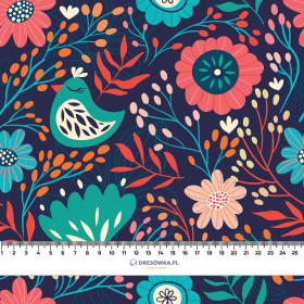 FOLKOWE PTAKI / navy - dzianina pętelkowa z elastanem ITY