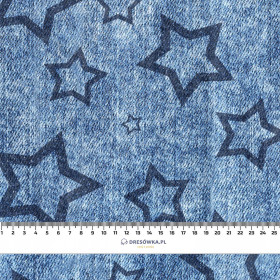 50cm GRANATOWE GWIAZDY (kontur) / przecierany jeans granatowy - Hydrofobowa dzianina drapana 