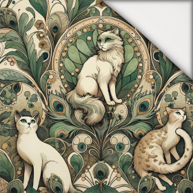 ART NOUVEAU CATS & FLOWERS WZ. 1 - lekka dzianina drapana