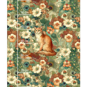ART NOUVEAU CATS & FLOWERS WZ. 2 - PANEL (60cm x 50cm) tkanina bawełniana