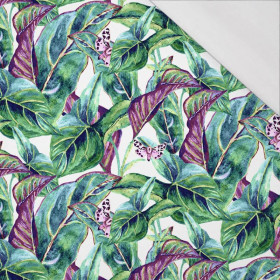 MINI LIŚCIE I OWADY WZ. 1 (TROPIKALNA NATURA) / biały - single jersey z elastanem 