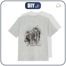 T-SHIRT DZIECIĘCY - BE BEAUTIFUL (BE YOURSELF) - M-01 melanż jasnoszary - single jersey