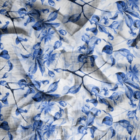 KWIATY JABŁONI wz. 1 (classic blue) - Muślin bawełniany