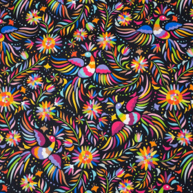 FOLKOWE KOGUTY / czarny - tkanina wodoodporna 