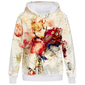 BLUZA DAMSKA (POLA) CLASSIC Z KAPTUREM - WATERCOLOR FLOWERS wz. 5 - dzianina pętelkowa