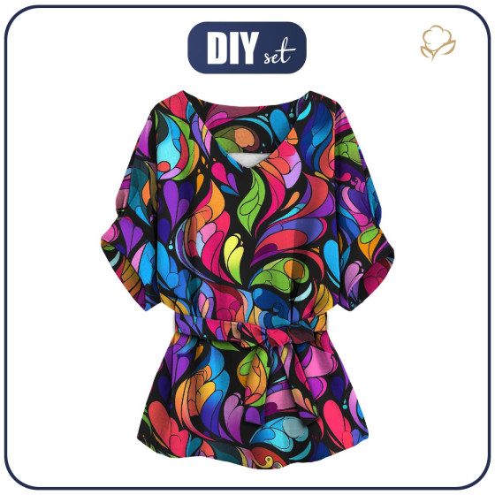 BLUZKA TYPU KIMONO - COLORFUL ABSTRACT - zestaw do uszycia 