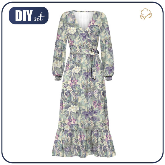 SUKIENKA KOPERTOWA Z FALBANKĄ (ABELLA) - PURPLE FLORAL - zestaw do uszycia 