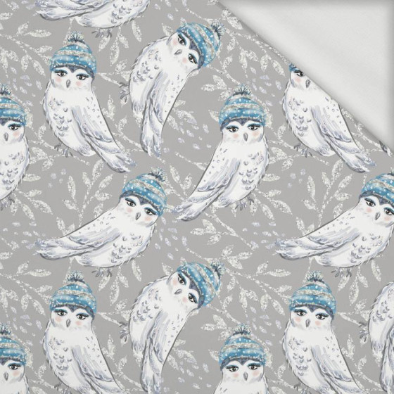 SOWY W CZAPKACH (ZACZAROWANA ZIMA) - dresówka pętelkowa