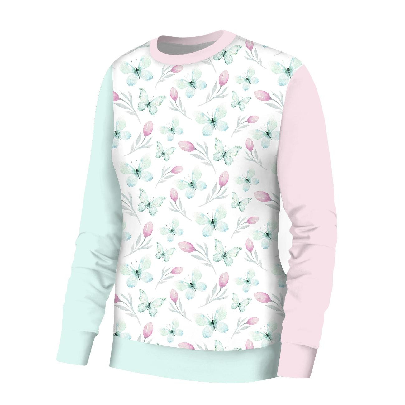 BASIC DAMEN SWEATSHIRT (HANA) - SCHMETTERLINGE UND TULPEN (AQUARELL-SCHMETTERLINGE) - Nähset