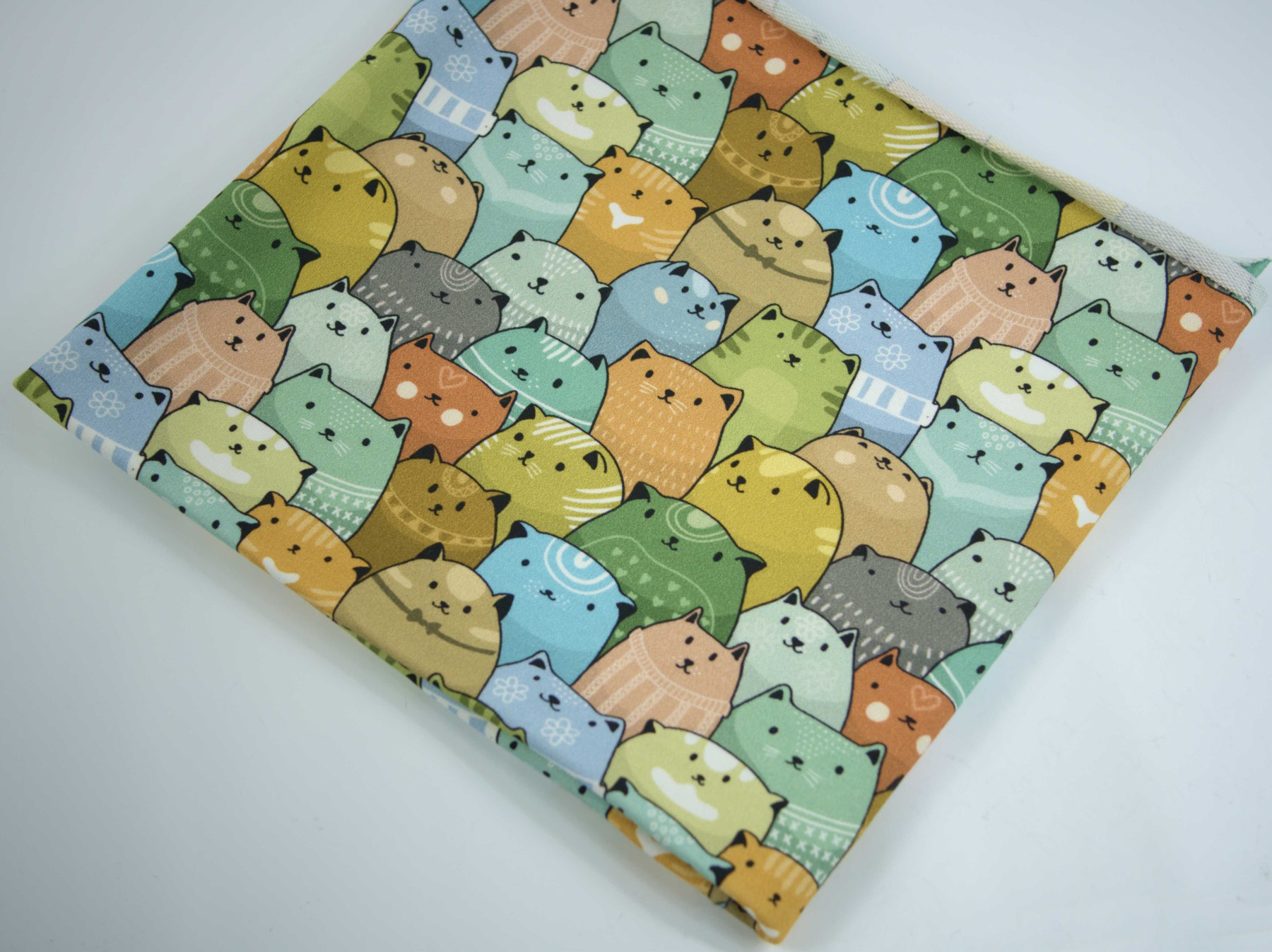 Bunte Katzen -  single jerset mit Elastan