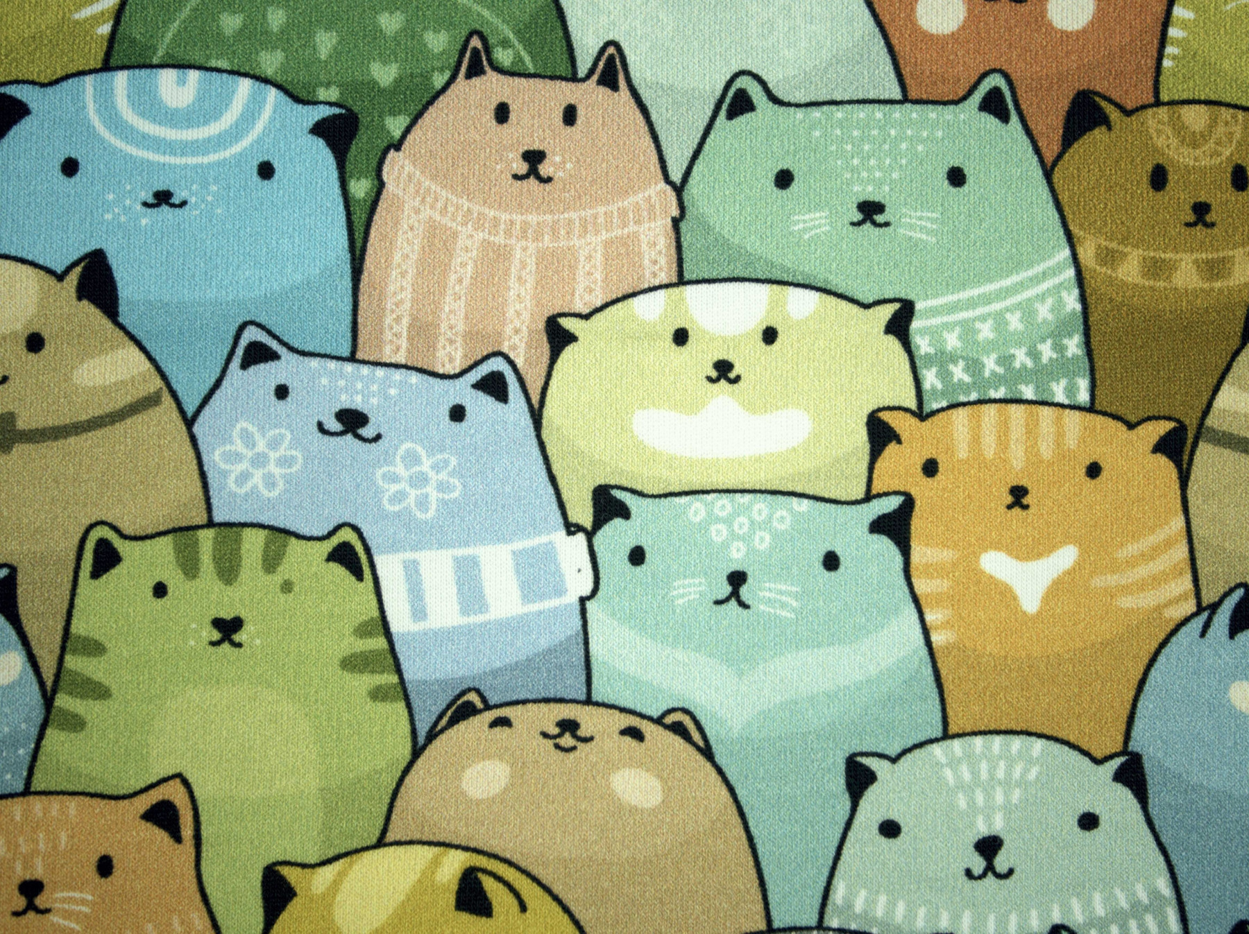 Bunte Katzen -  single jerset mit Elastan