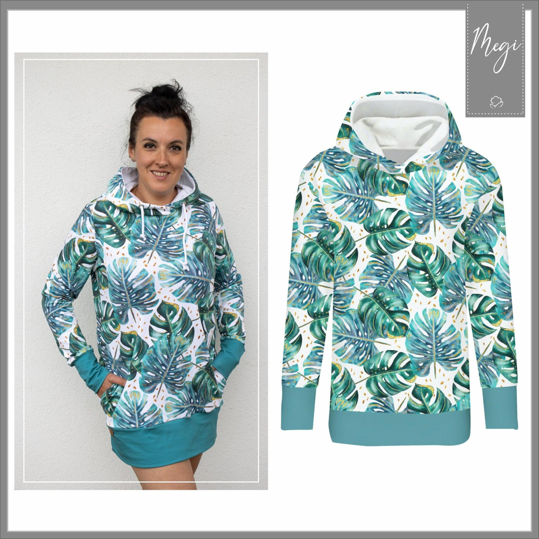 LANGES DAMEN HOODIE (MEGI) - BULLDOG / STREIFEN - Sommersweat