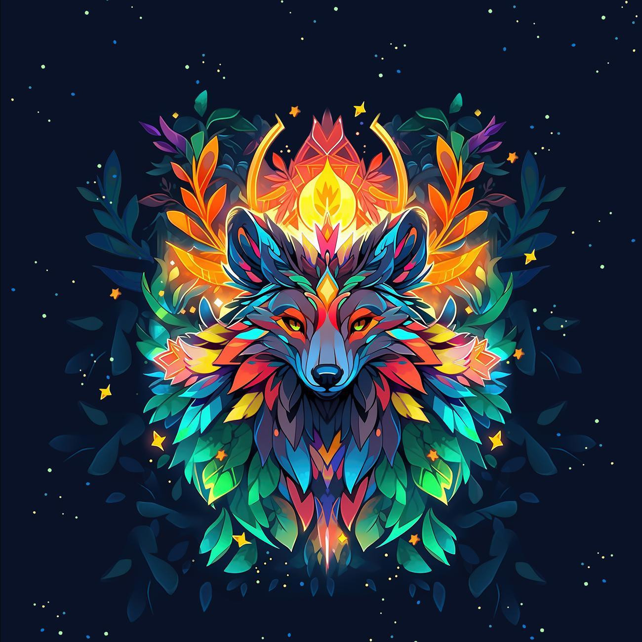 ANIMALS MANDALA wz.4 (WOLF) - Paneel (75cm x 80cm) Sommersweat mit Elastan ITY