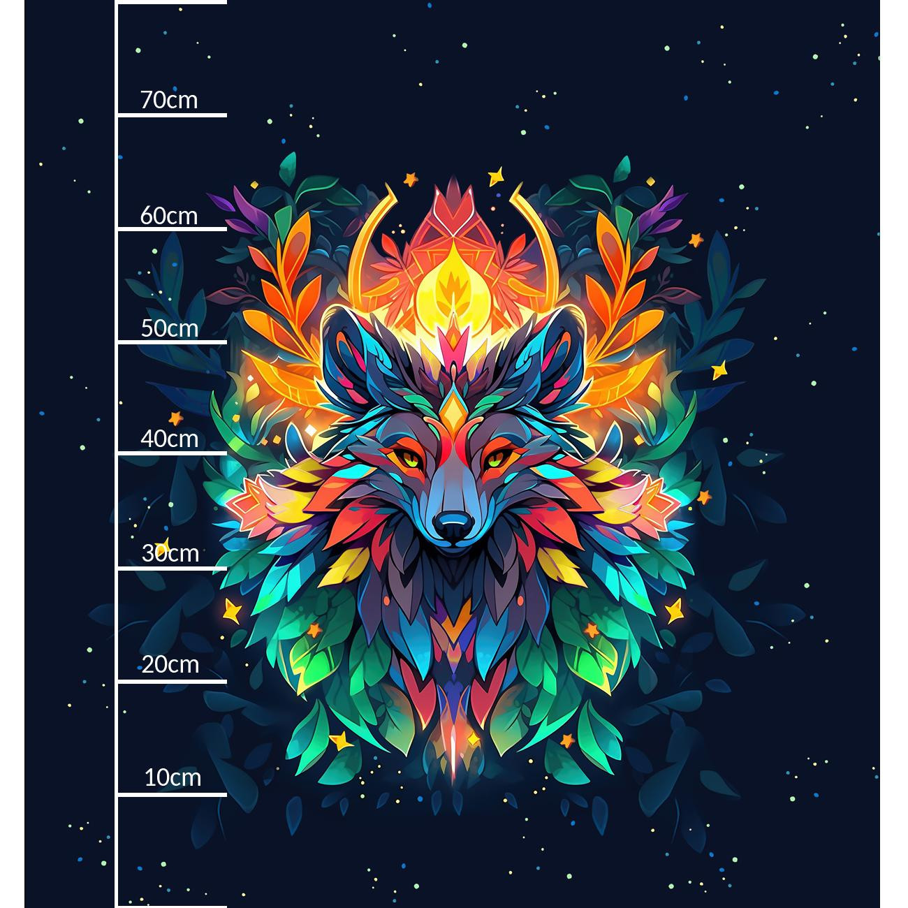 ANIMALS MANDALA wz.4 (WOLF) - Paneel (75cm x 80cm) Sommersweat mit Elastan ITY