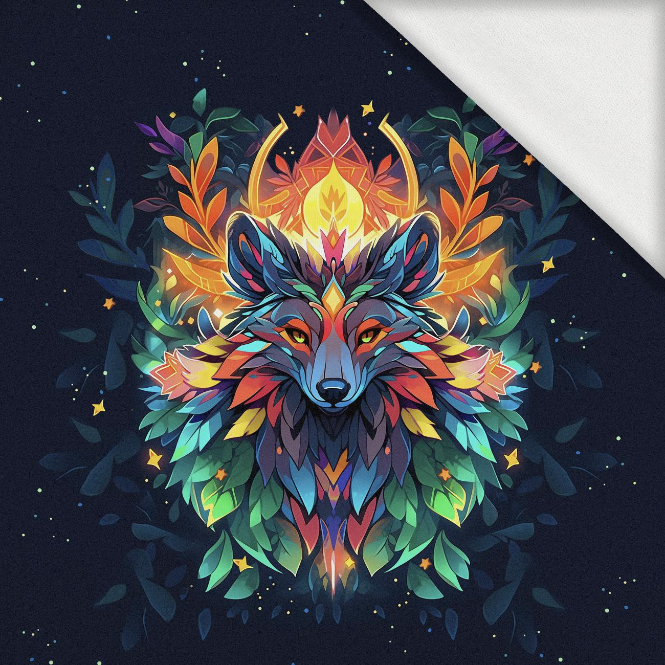 ANIMALS MANDALA wz.4 (WOLF) - Paneel (75cm x 80cm) Sommersweat mit Elastan ITY
