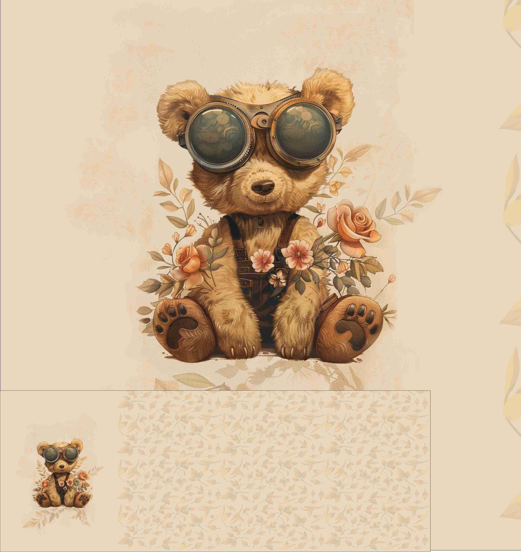 BEAR STEAMPUNK FOREST M. 2 - panoramisches Paneel  Sommersweat (60cm x 155cm)