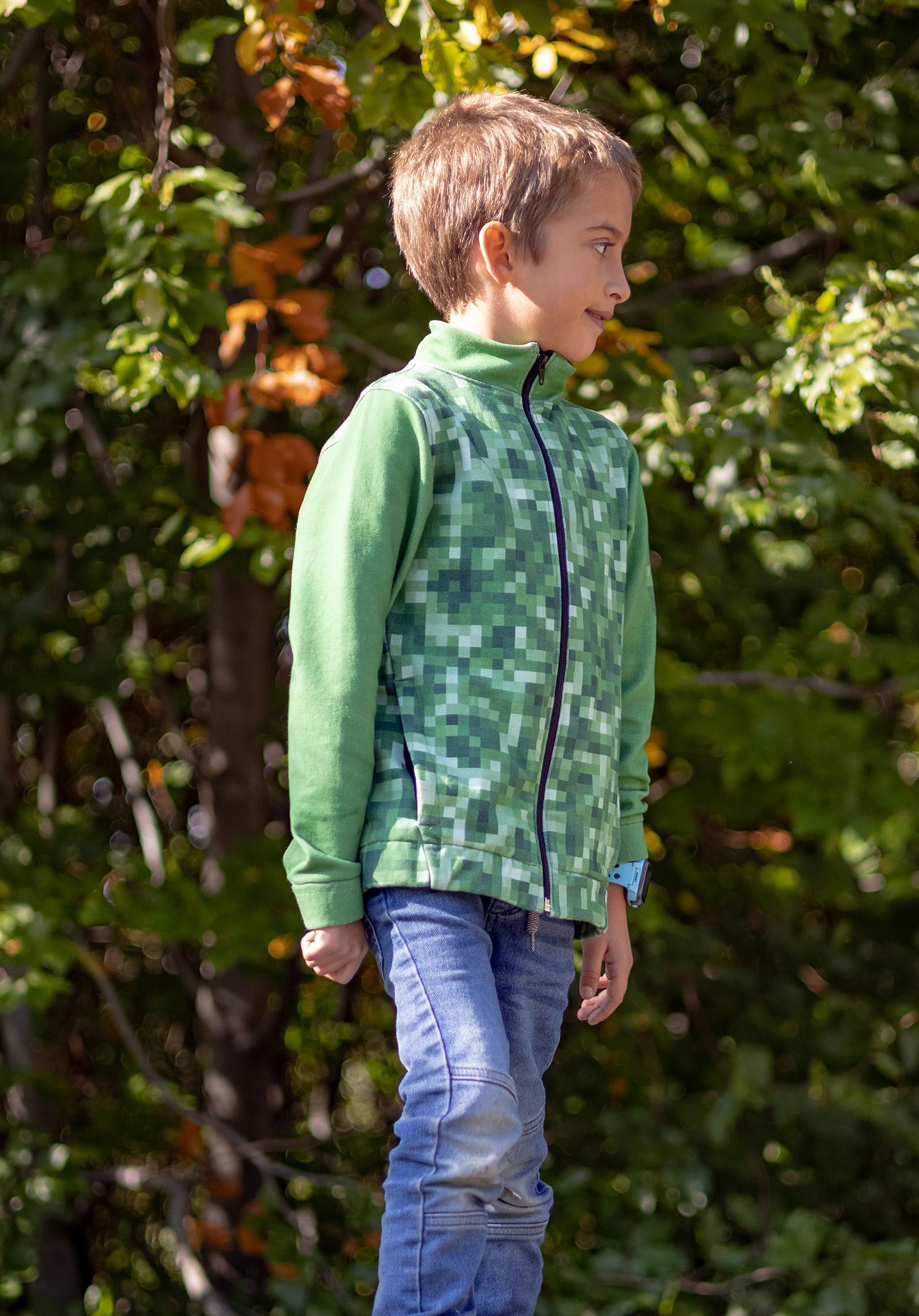 “MAX” KINDER TRAININGSJACKE - PIXEL MS.2 / grün - Maschenware mit kurzem Flor