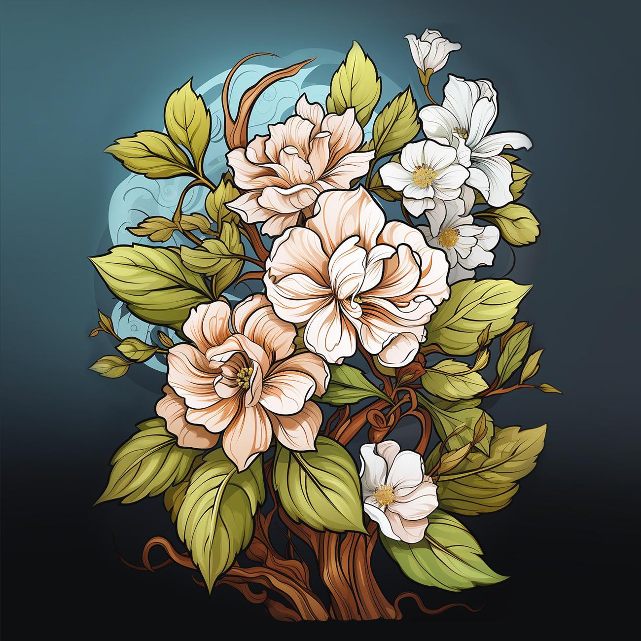 BOUQUET OF FLOWERS WZ.9 - Paneel (75cm x 80cm) Wintersweat angeraut mit Elastan ITY