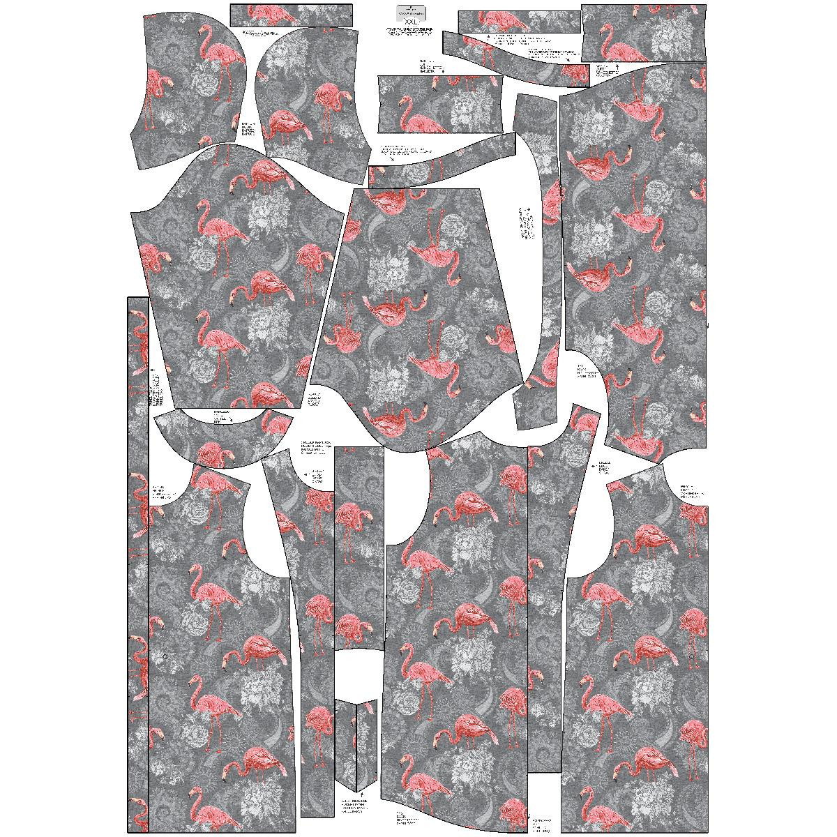 DAMENPARKA (ANNA) - FLAMINGOS UND ROSEN / grau - Nähset