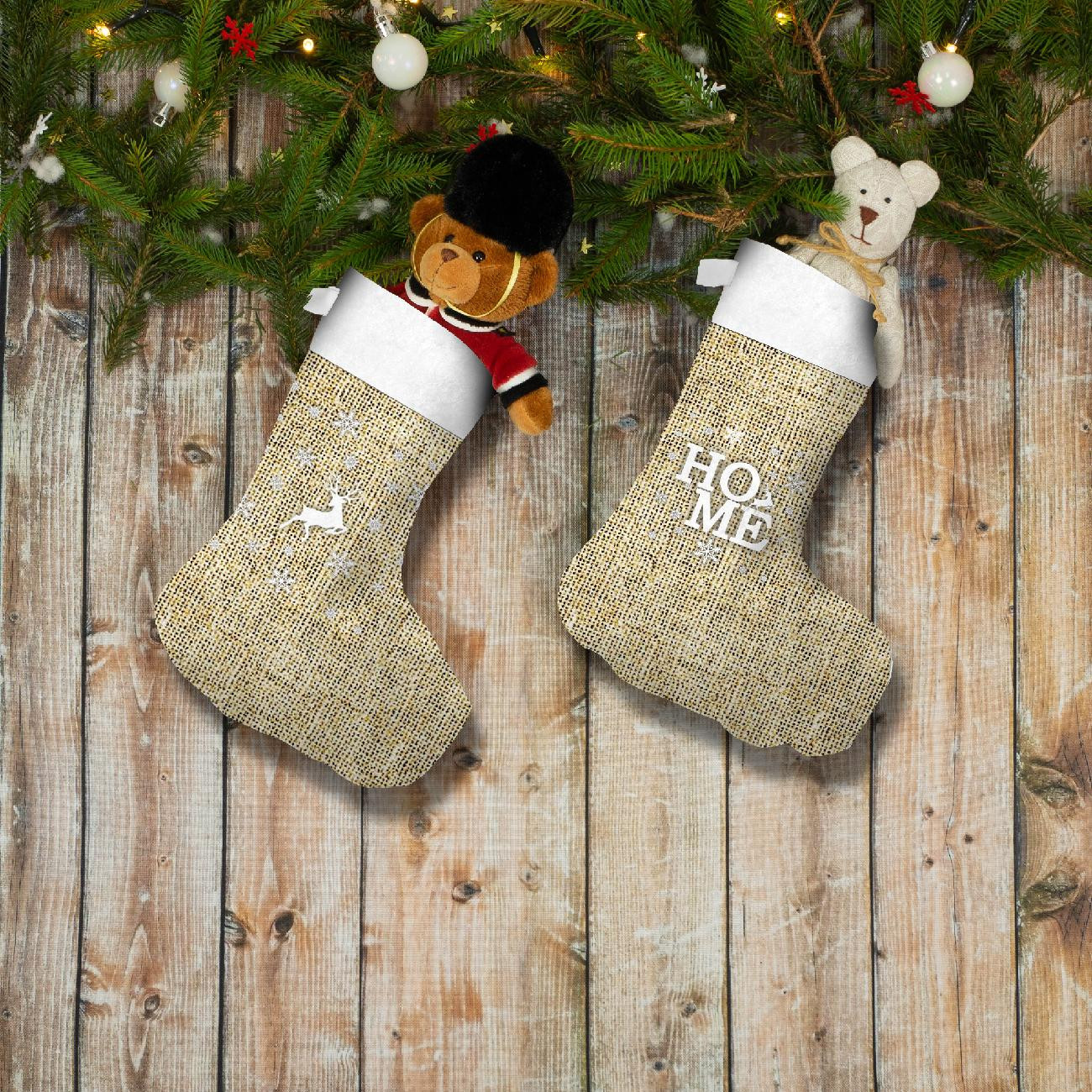 Weihnachtssocken Set - HIRSCH UND SCHNEEFLOCKEN / jute