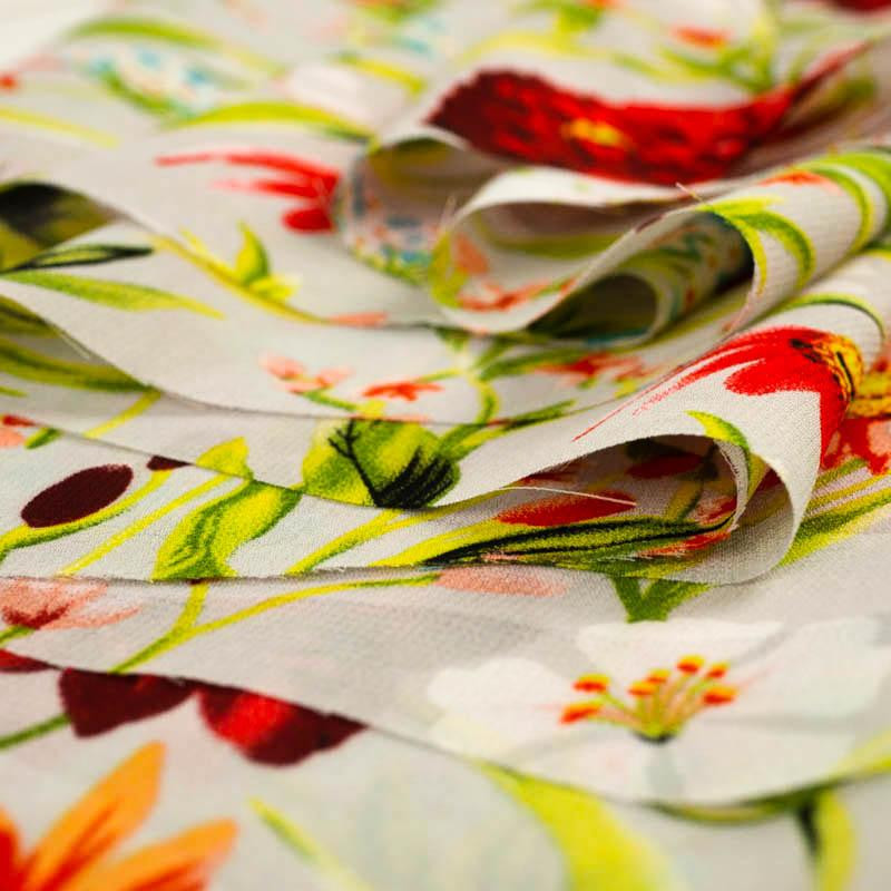 80cm BLUMEN AUF DER WIESE Ms. 3 / hellgrau - Chiffon