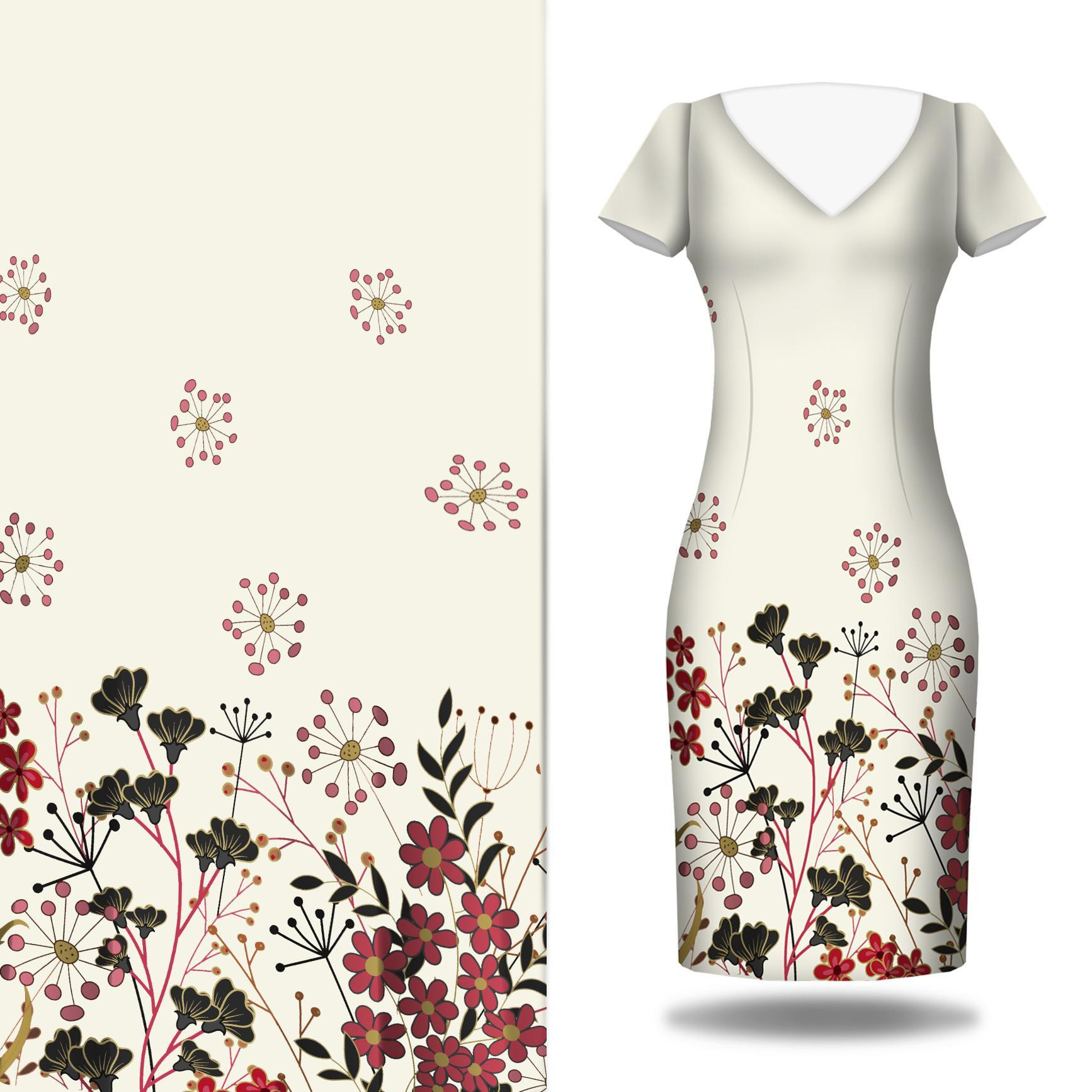 BLUMEN (Motiv 9) / ecru - Kleid-Panel Leinen 100%