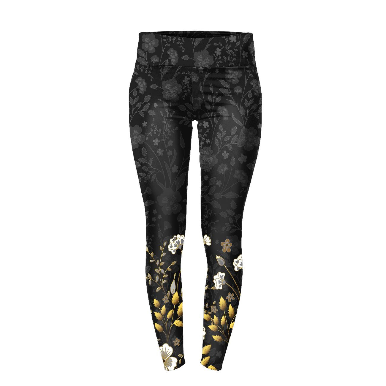 SPORTLEGGINGS - BLUMEN (Motiv 8) / schwarz 