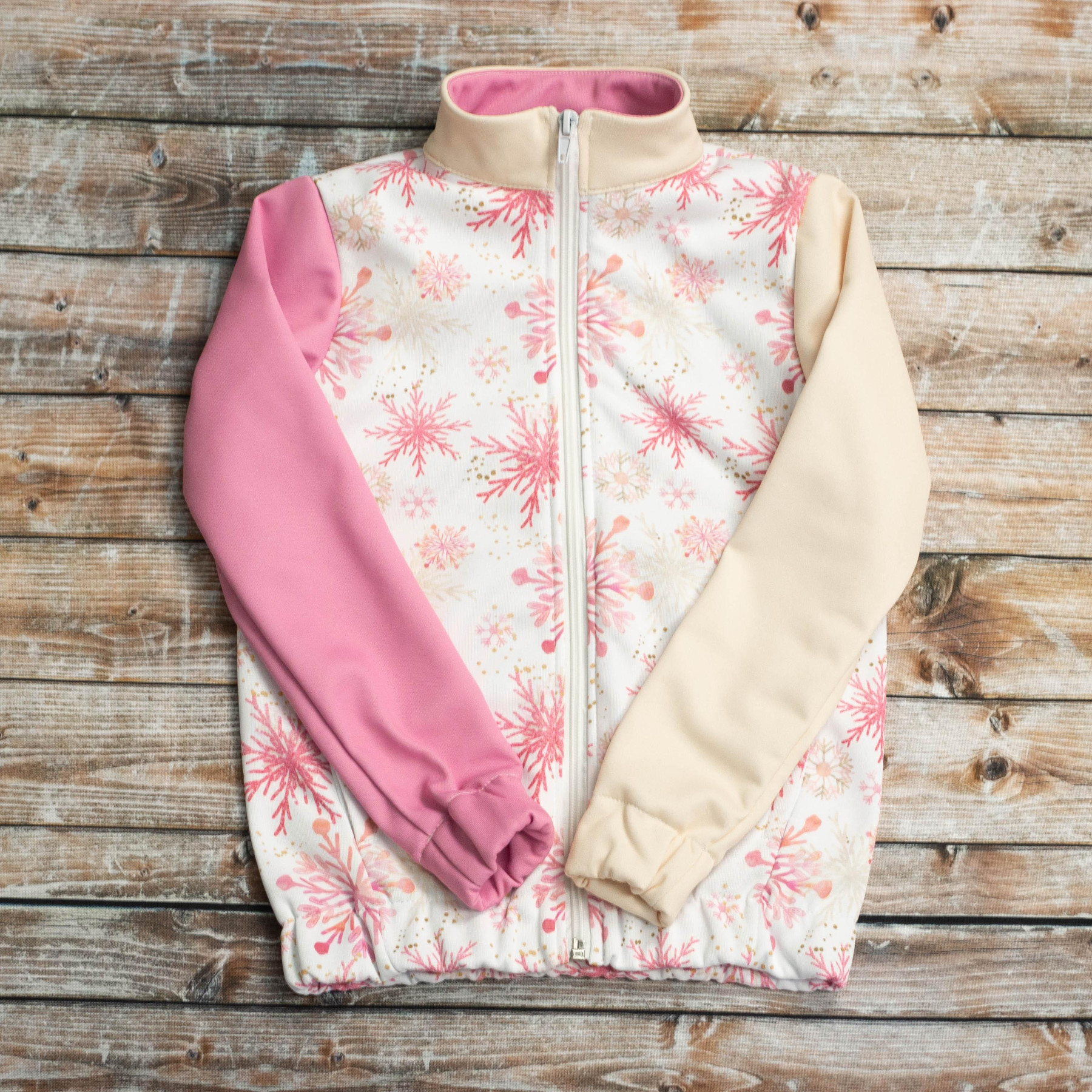 “MAX” KINDER TRAININGSJACKE - ROSA SCHNEEFLOCKEN - Maschenware mit kurzem Flor