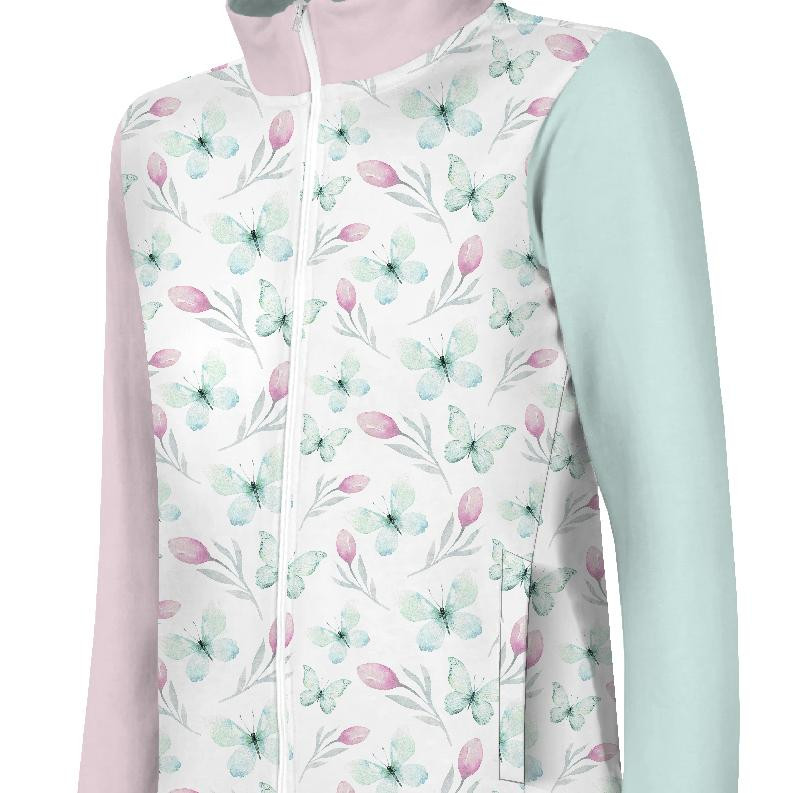 “MAX” KINDER TRAININGSJACKE - SCHMETTERLINGE UND TULPEN (AQUARELL-SCHMETTERLINGE) - Maschenware mit kurzem Flor