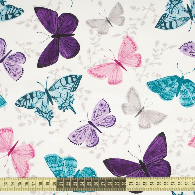 SCHMETTERLINGE M. 5 / weiß (PURPUR SCHMETTERLINGE) - bio single jerset mit Elastan Sommersweat