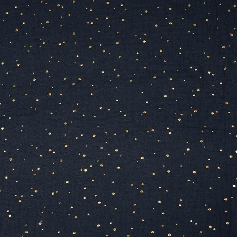 GOLDENE PUNKTE / navy - Baumwoll Musselin