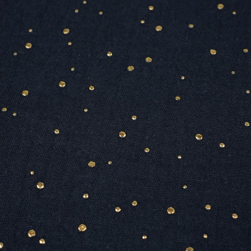 GOLDENE PUNKTE / navy - Baumwoll Musselin