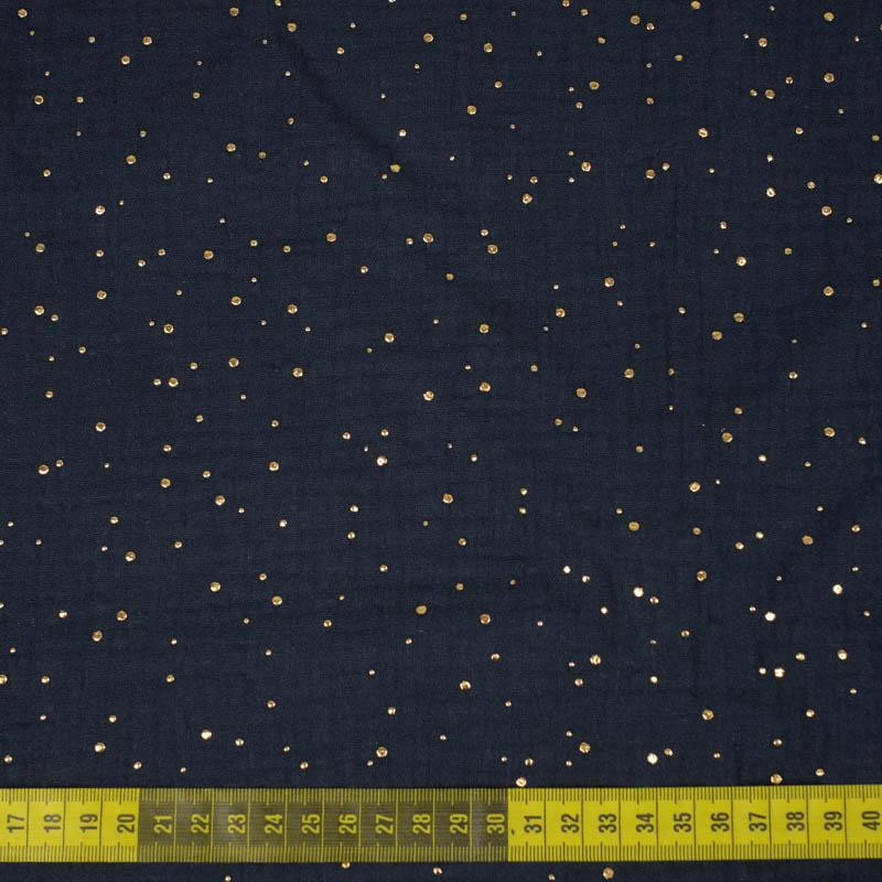 GOLDENE PUNKTE / navy - Baumwoll Musselin