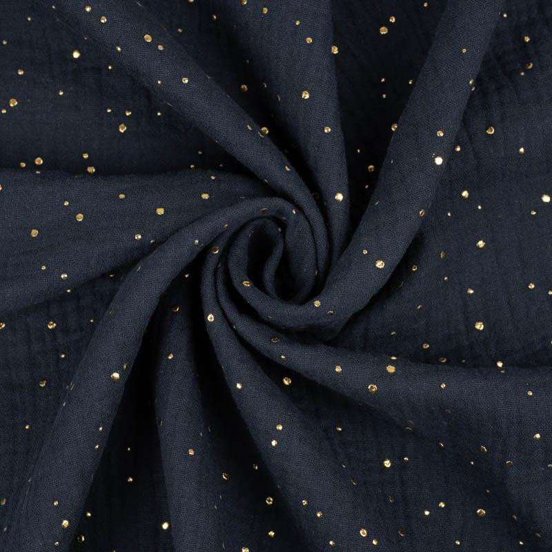 GOLDENE PUNKTE / navy - Baumwoll Musselin